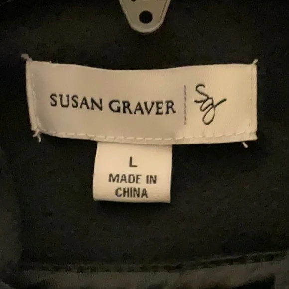 Susan Graver Black Button up Coat with floral embroidery - Picture 2 of 7